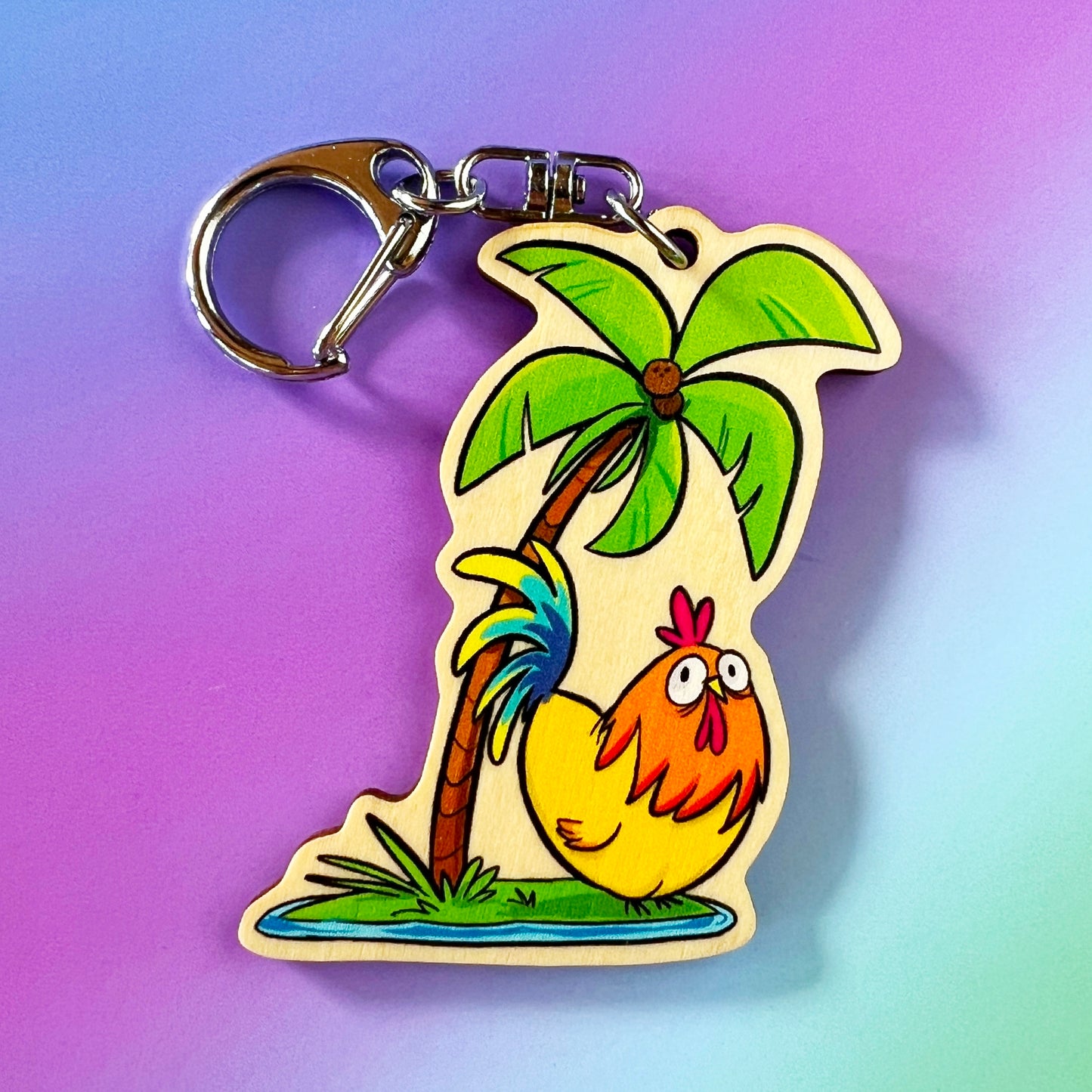 Chicken and Palm Tree Keychain