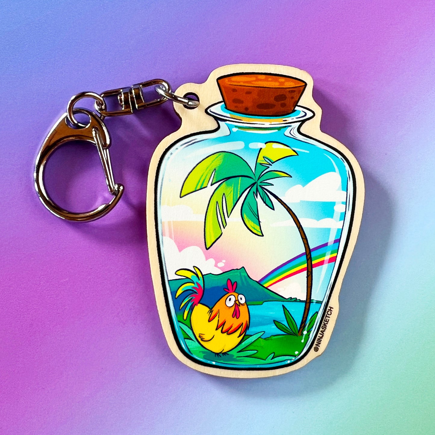 Chicken in a Bottle Keychain