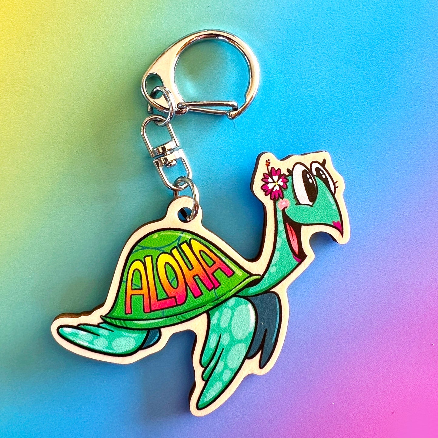 Turtle Aloha Shell Keychain