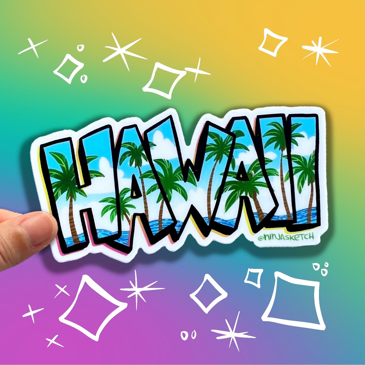 Hawaii with Palm Trees Sticker