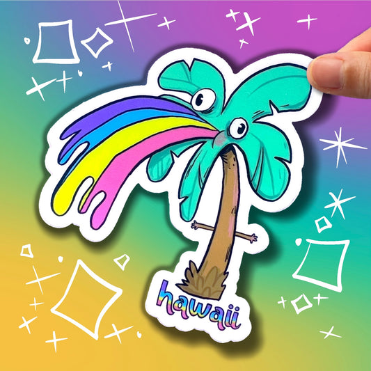 Palm Tree Throwing up Rainbows Sticker