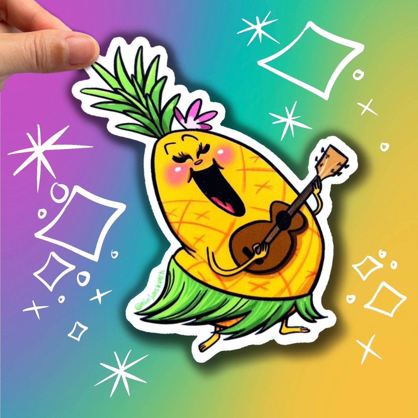 Pineapple playing Ukulele Sticker