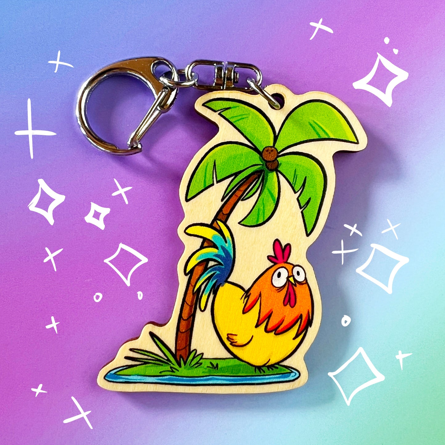 Chicken and Palm Tree Keychain