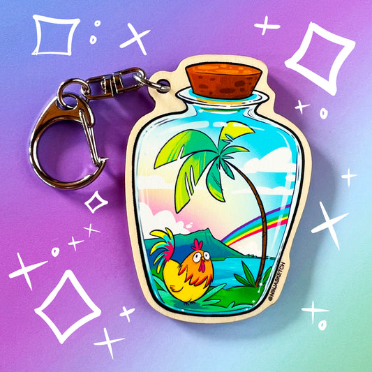 Chicken in a Bottle Keychain