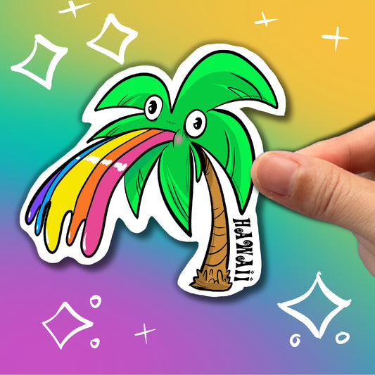 Palm Tree Throwing up Rainbow Sticker