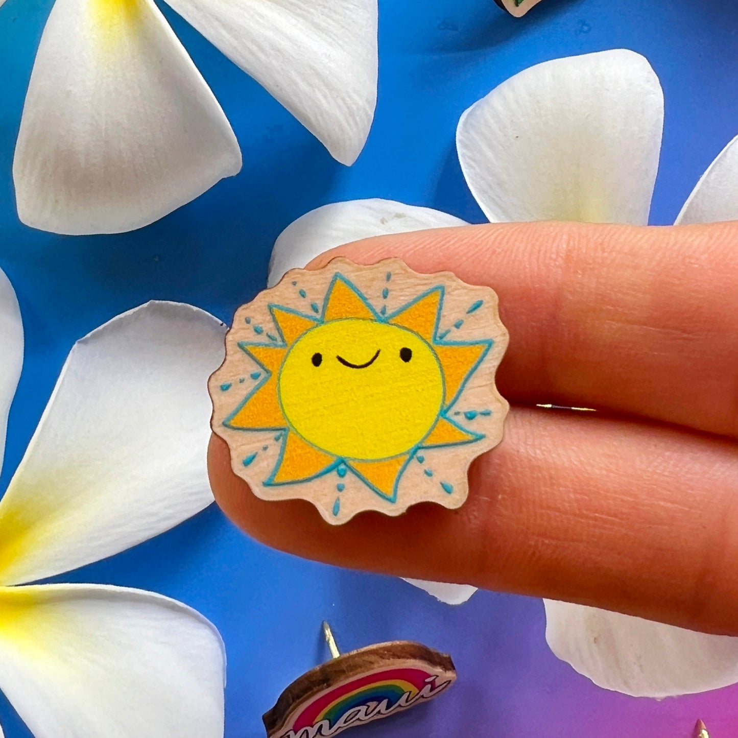 Happy Sun Tiny Wood Pin