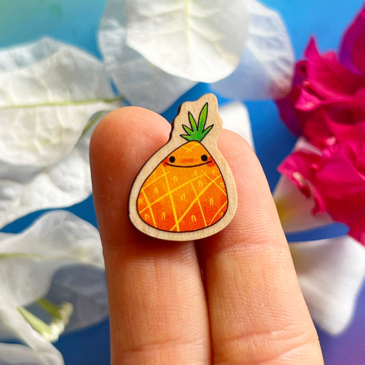 Happy Pineapple Tiny Wood Pin