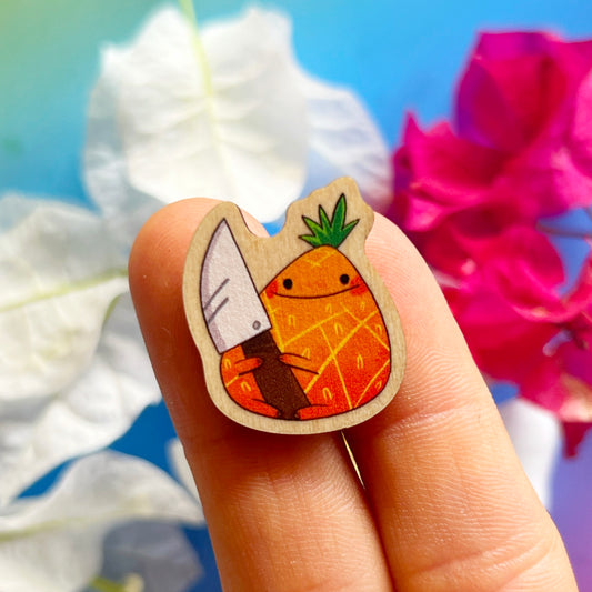 Pineapple with Knife Tiny Wood Pin