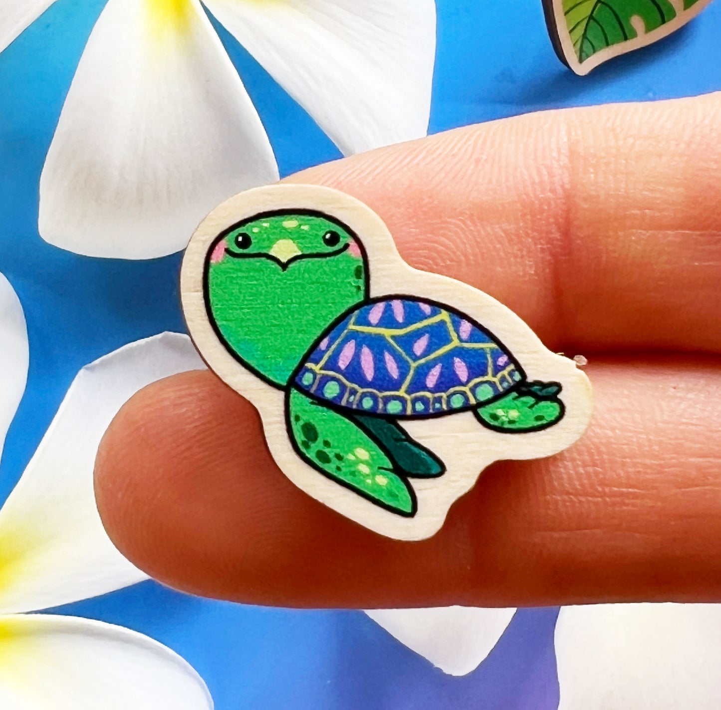 Happy Sea Turtle Tiny Wood Pin