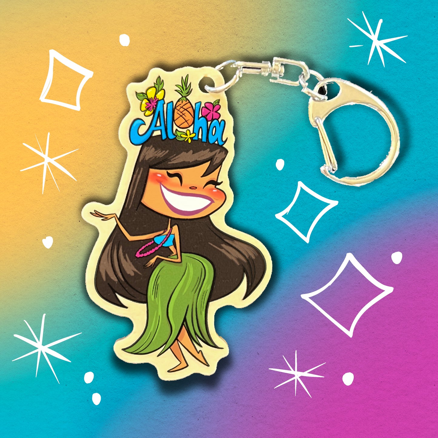 Hula Girl with Aloha Keychain