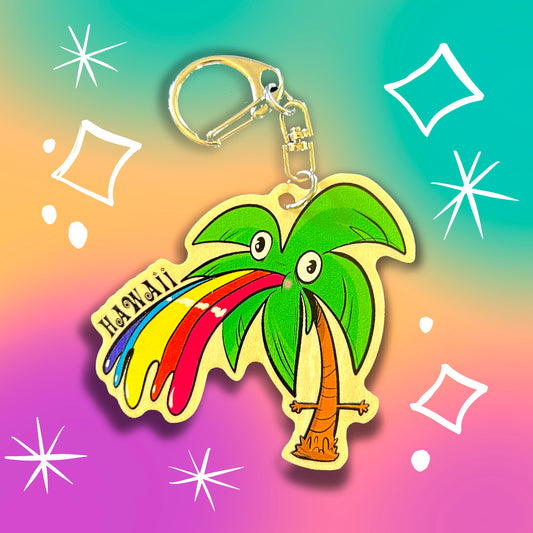 Palm Tree Throwing up Rainbows Keychain